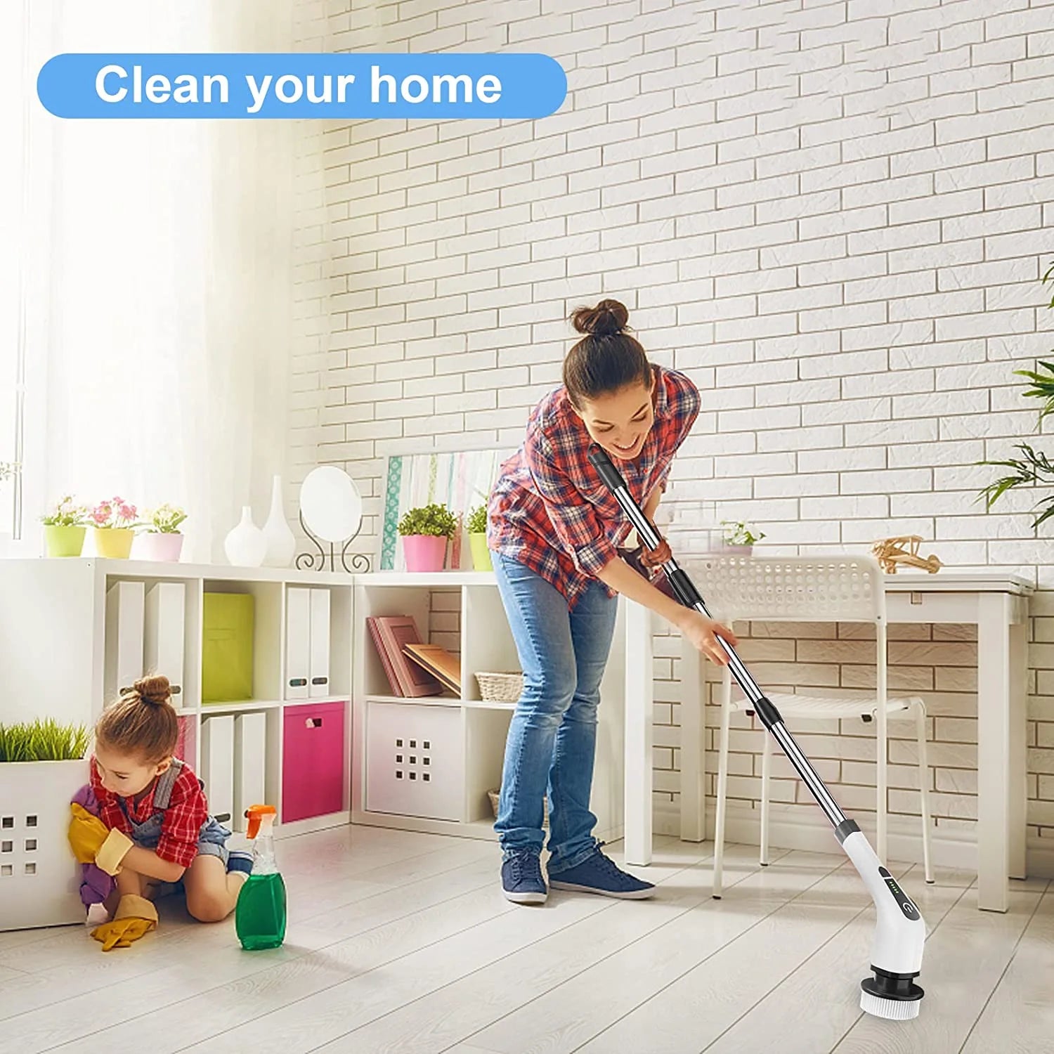 Electric Spin Scrubber, Effortless Deep Cleaning, 7 in 1 Power Scrubber with Dual Speed Adjustable, Cordless Handheld Electric Cleaning Brush for Bathroom,Tile Cleaner and Car Polishing