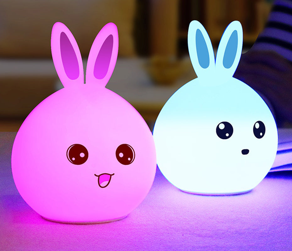 Cute Night Light Animal Rabbit Night Lamps Touch Sensor Silicone LED Colorful Lights