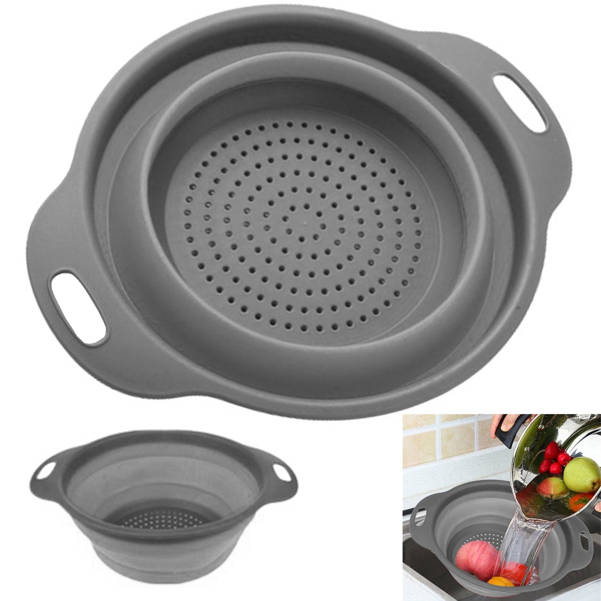 1 X Collapsible Strainer Colander Silicone Bowl 11.8" Kitchen Sink Drainer Tool - Velinare