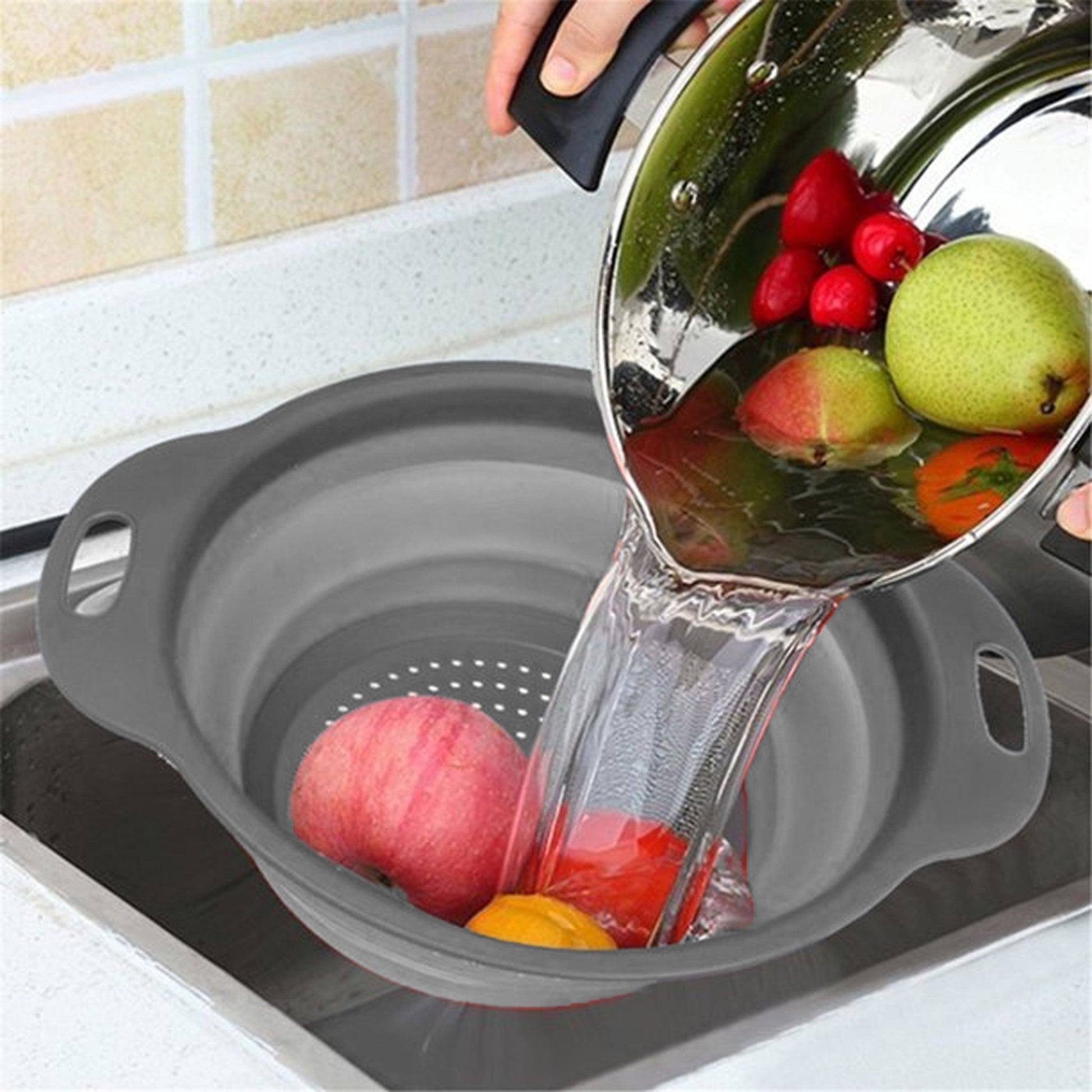 1 X Collapsible Strainer Colander Silicone Bowl 11.8" Kitchen Sink Drainer Tool - Velinare