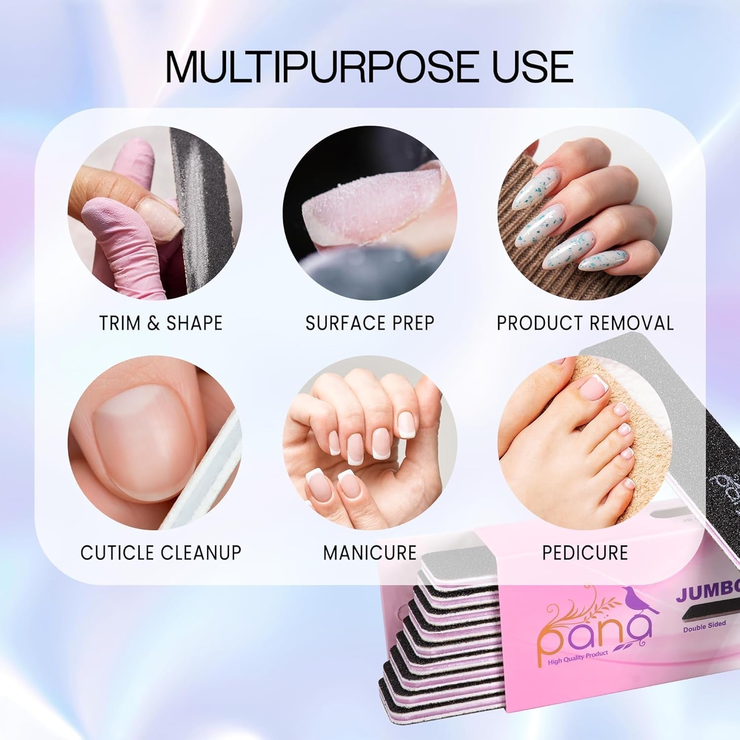 10Pcs - Jumbo Double - Sided Emery Nail File for Manicure, Pedicure, Natural, and Acrylic Nails - Black (Grit 80/80) - Velinare