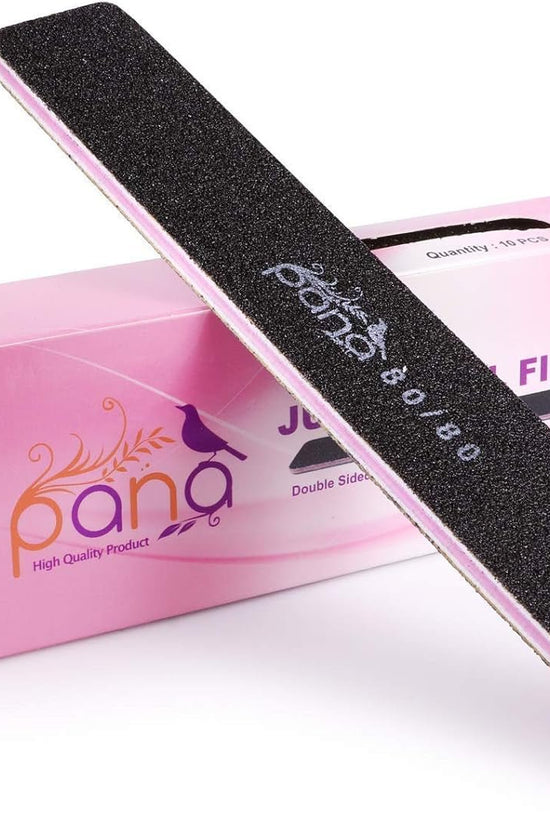 10Pcs - Jumbo Double - Sided Emery Nail File for Manicure, Pedicure, Natural, and Acrylic Nails - Black (Grit 80/80) - Velinare