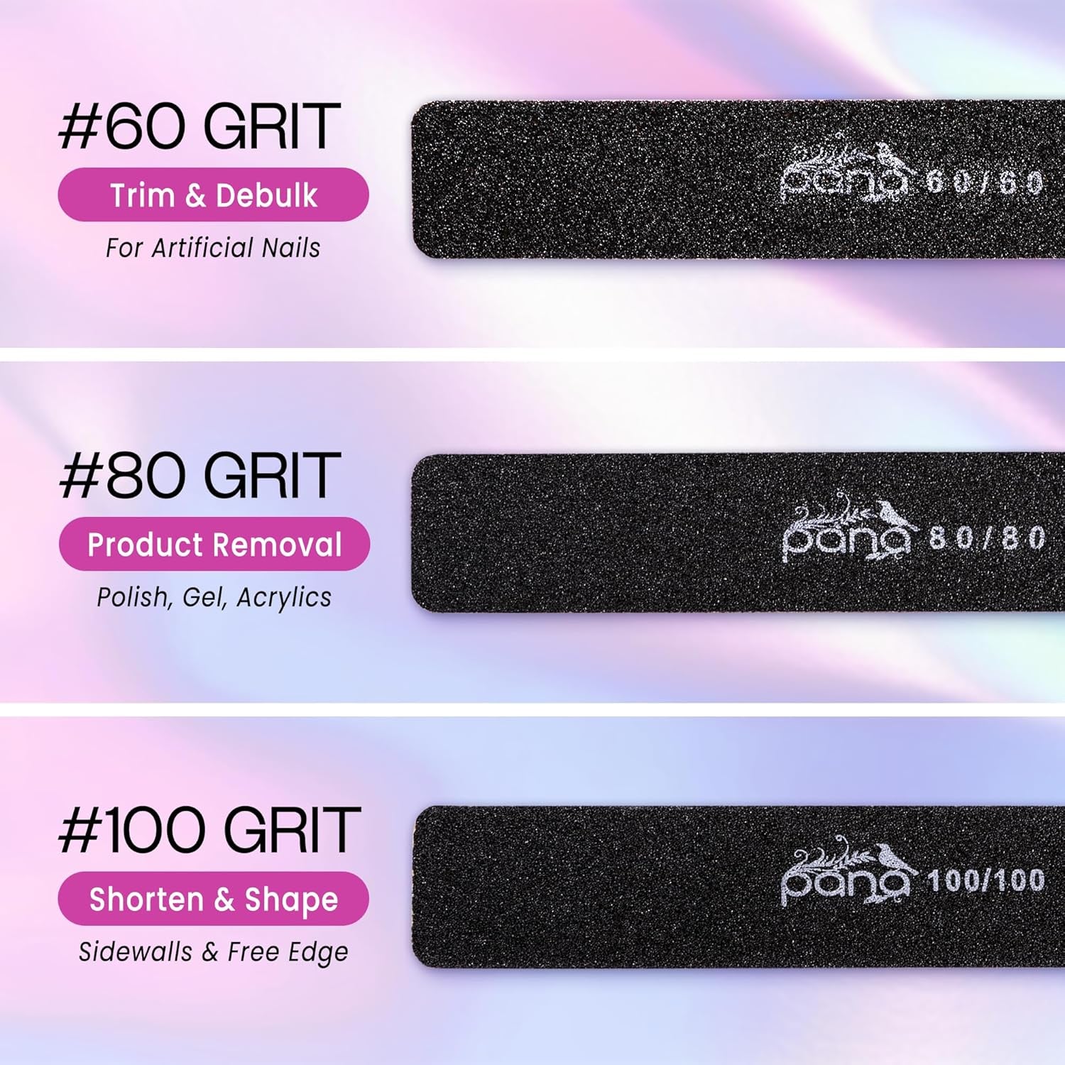 10Pcs - Jumbo Double - Sided Emery Nail File for Manicure, Pedicure, Natural, and Acrylic Nails - Black (Grit 80/80) - Velinare