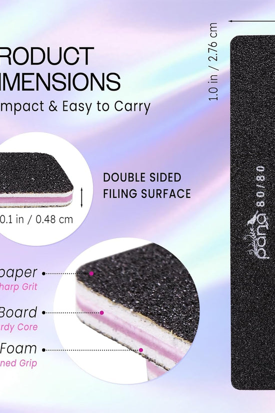 10Pcs - Jumbo Double - Sided Emery Nail File for Manicure, Pedicure, Natural, and Acrylic Nails - Black (Grit 80/80) - Velinare