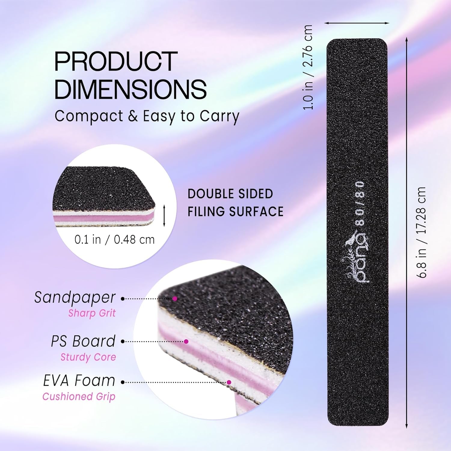 10Pcs - Jumbo Double - Sided Emery Nail File for Manicure, Pedicure, Natural, and Acrylic Nails - Black (Grit 80/80) - Velinare