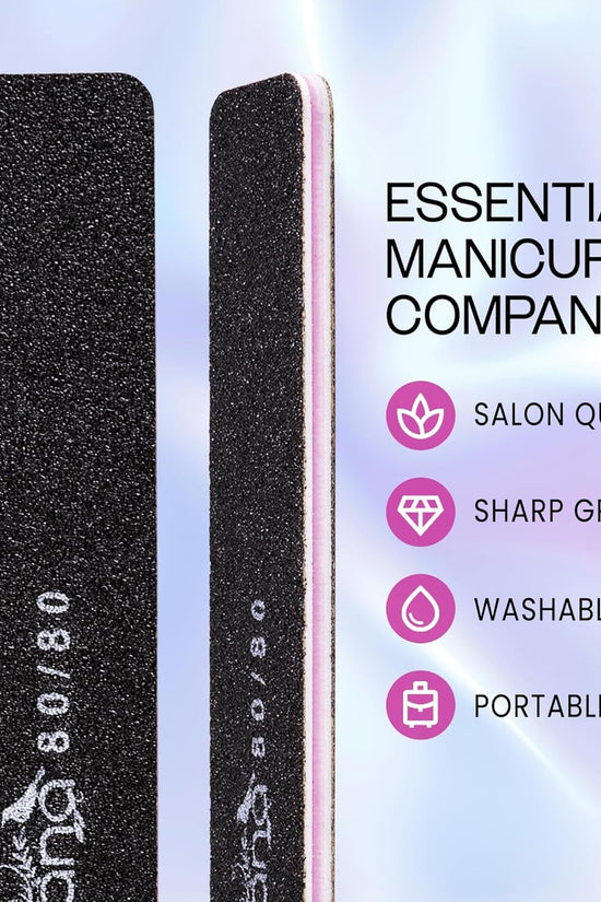 10Pcs - Jumbo Double - Sided Emery Nail File for Manicure, Pedicure, Natural, and Acrylic Nails - Black (Grit 80/80) - Velinare