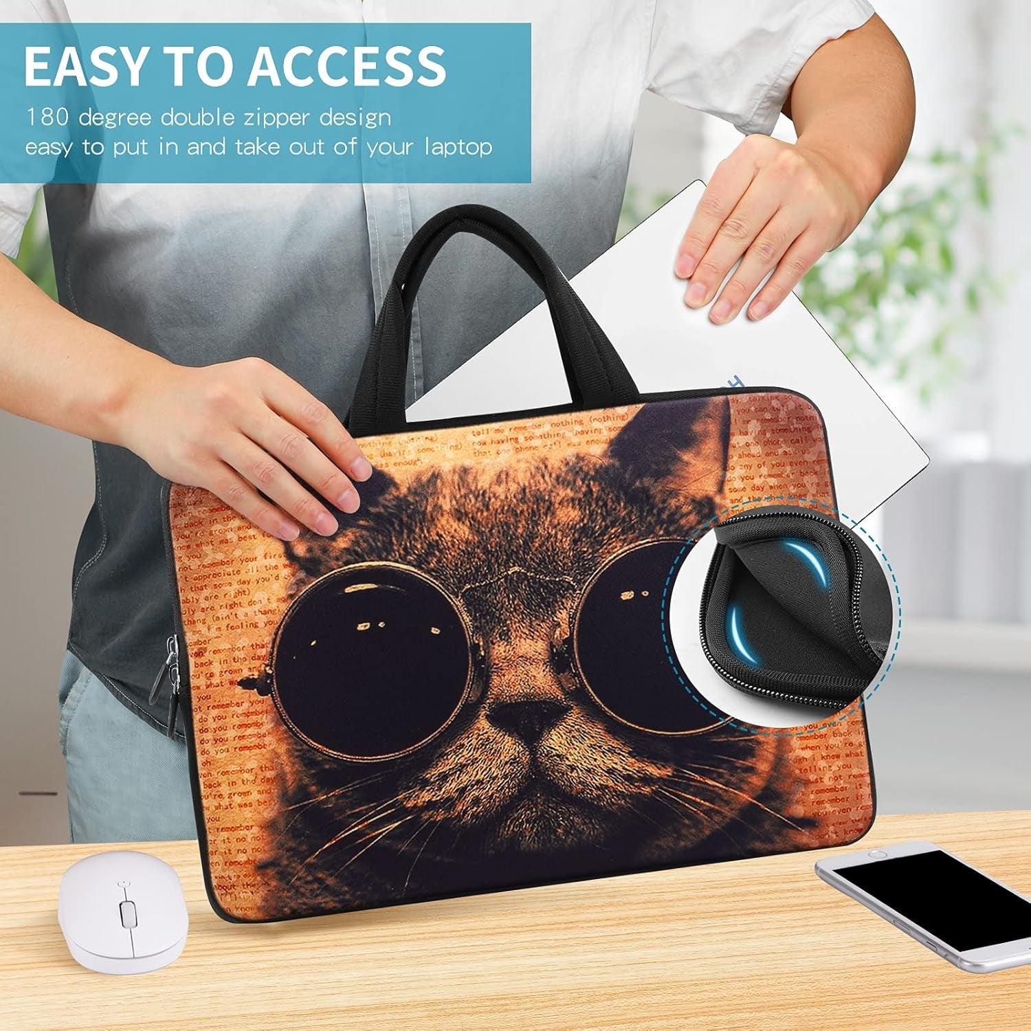 11 11.6 12 12.1 12.5 Inch Laptop Carrying Bag Chromebook Case Notebook Ultrabook Bag Tablet Travel Cover Neoprene Sleeve for Apple Macbook Air Samsung Google Acer HP DELL Lenovo Asus Cat - Velinare