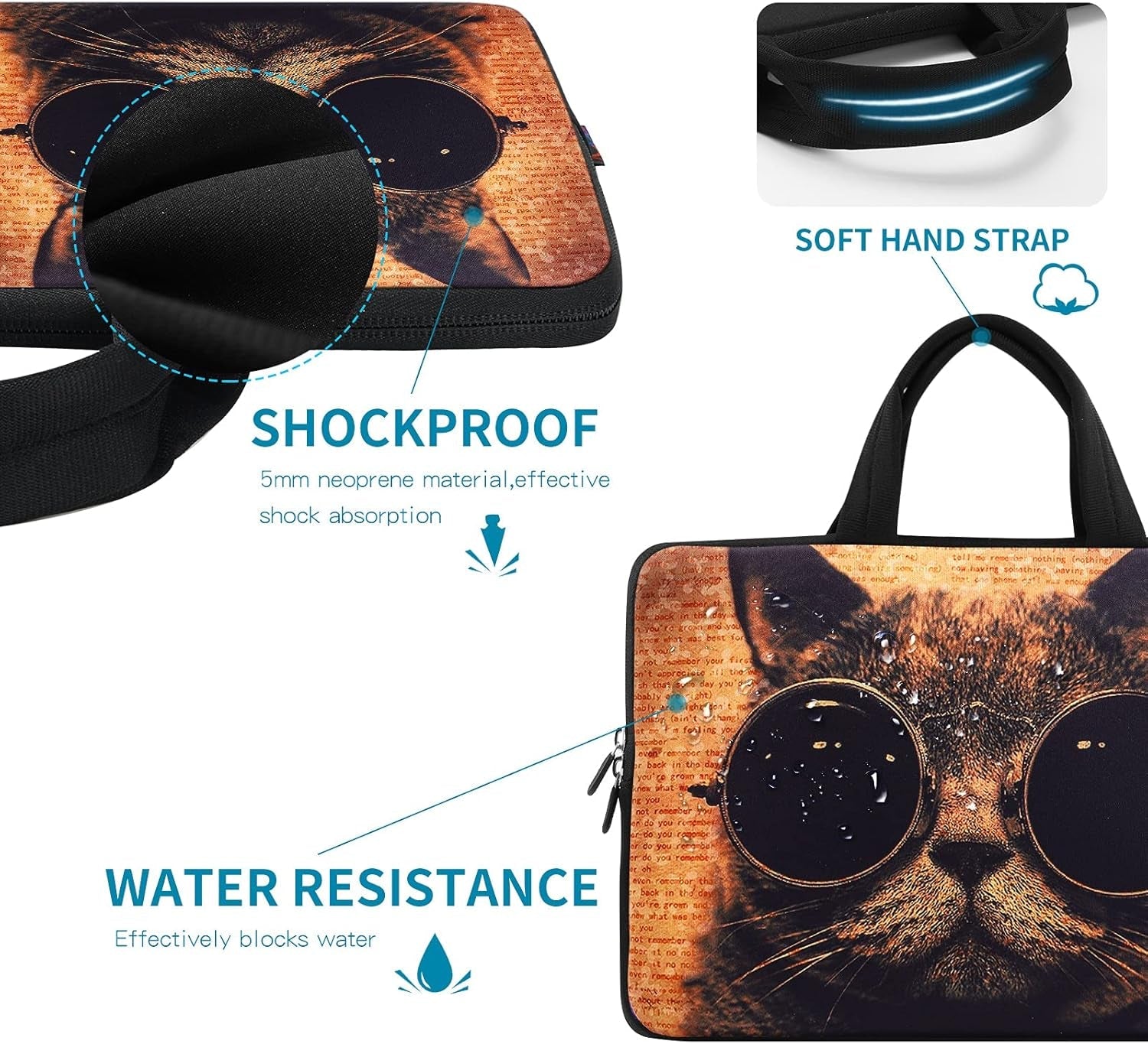 11 11.6 12 12.1 12.5 Inch Laptop Carrying Bag Chromebook Case Notebook Ultrabook Bag Tablet Travel Cover Neoprene Sleeve for Apple Macbook Air Samsung Google Acer HP DELL Lenovo Asus Cat - Velinare