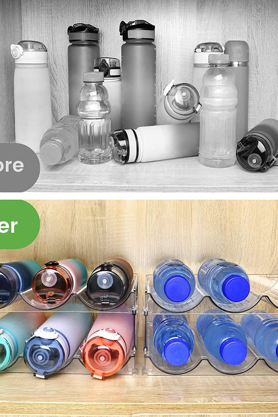 Water Bottle Organizer for Cabinet, Water Bottle Storage Organizer, 2 Packs Water Bottle Storage Rack, Water Bottle Holder for Cabinet, Stackable Water Bottle Storage Rack