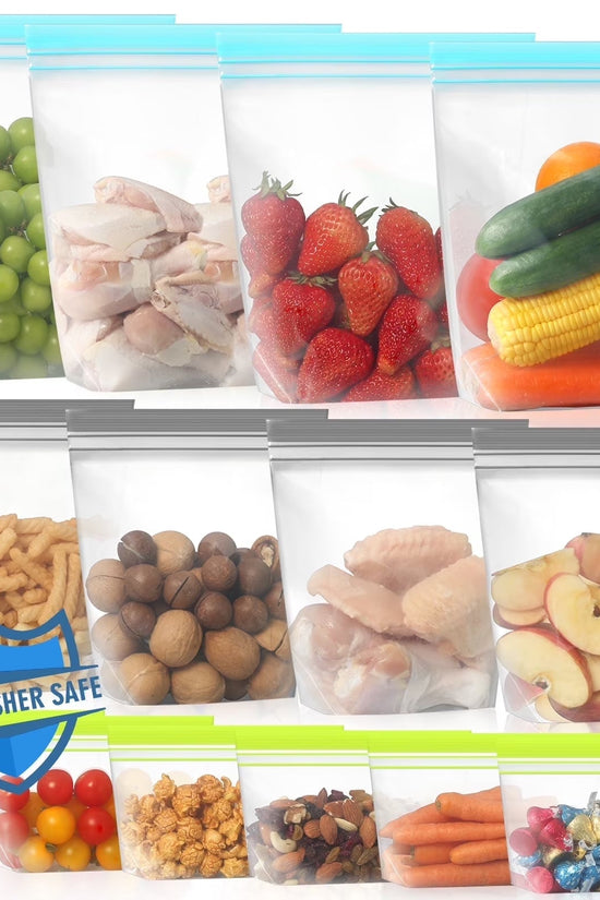 14 Pack Dishwasher Safe Stand - Up Reusable Food Storage Bags, Leakproof Reusable Freezer Bags,Silicone Reusable Sandwich Bags - Velinare