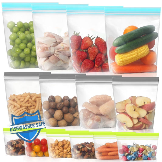 14 Pack Dishwasher Safe Stand - Up Reusable Food Storage Bags, Leakproof Reusable Freezer Bags,Silicone Reusable Sandwich Bags - Velinare