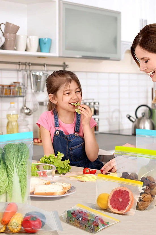 14 Pack Dishwasher Safe Stand - Up Reusable Food Storage Bags, Leakproof Reusable Freezer Bags,Silicone Reusable Sandwich Bags - Velinare