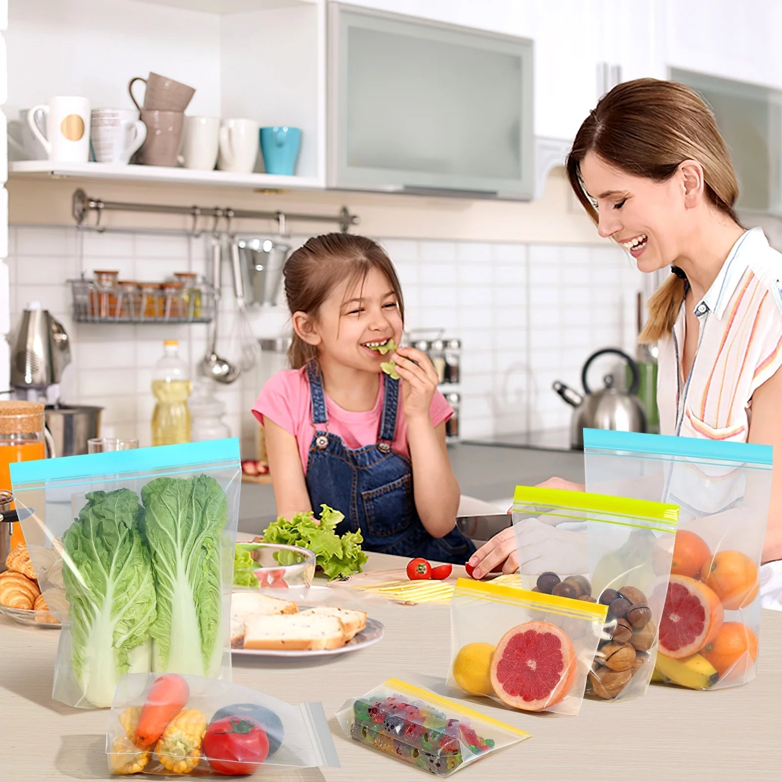 14 Pack Dishwasher Safe Stand - Up Reusable Food Storage Bags, Leakproof Reusable Freezer Bags,Silicone Reusable Sandwich Bags - Velinare