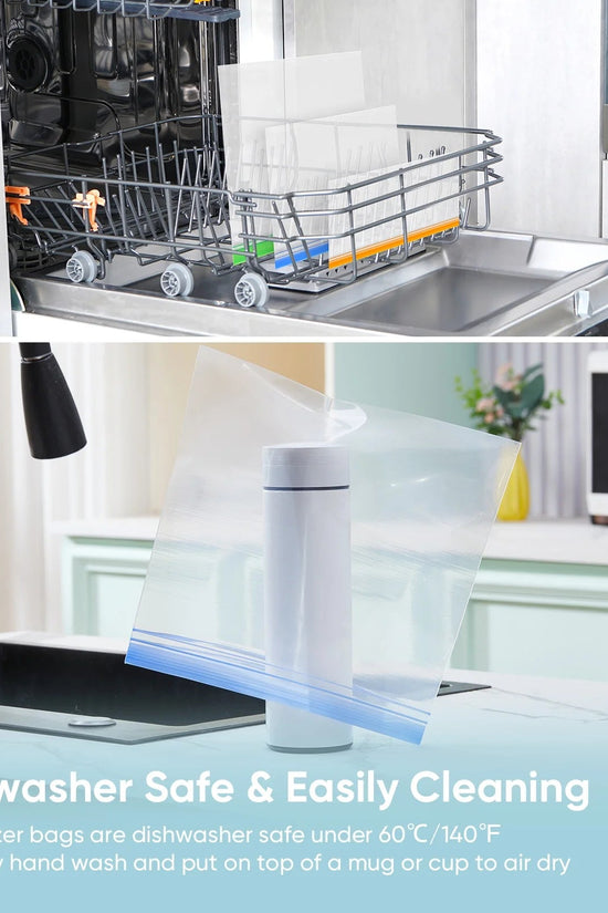 14 Pack Dishwasher Safe Stand - Up Reusable Food Storage Bags, Leakproof Reusable Freezer Bags,Silicone Reusable Sandwich Bags - Velinare