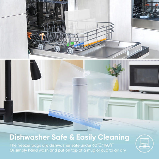 14 Pack Dishwasher Safe Stand - Up Reusable Food Storage Bags, Leakproof Reusable Freezer Bags,Silicone Reusable Sandwich Bags - Velinare