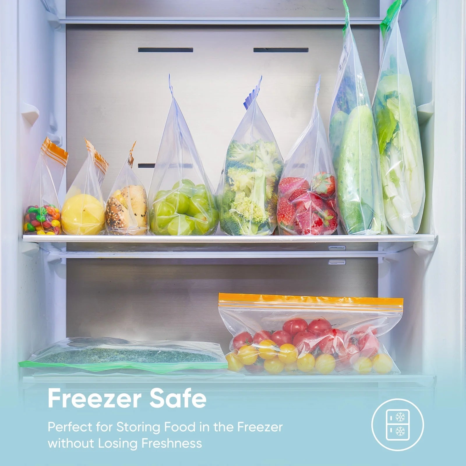 14 Pack Dishwasher Safe Stand - Up Reusable Food Storage Bags, Leakproof Reusable Freezer Bags,Silicone Reusable Sandwich Bags - Velinare