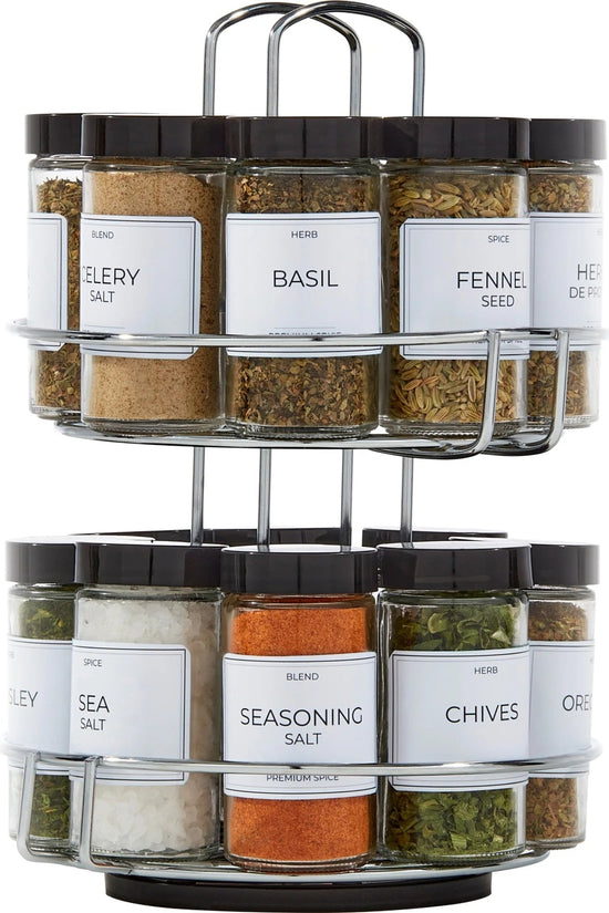 16 - Jar Chrome Wire 2 - Tier Revolving Filled Countertop Spice Rack & Organizer - Velinare