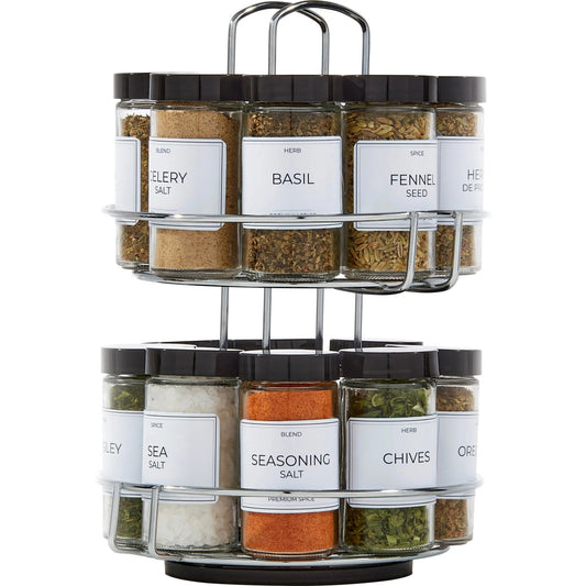 16 - Jar Chrome Wire 2 - Tier Revolving Filled Countertop Spice Rack & Organizer - Velinare