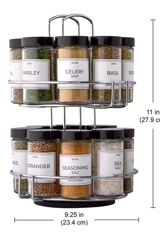 16 - Jar Chrome Wire 2 - Tier Revolving Filled Countertop Spice Rack & Organizer - Velinare