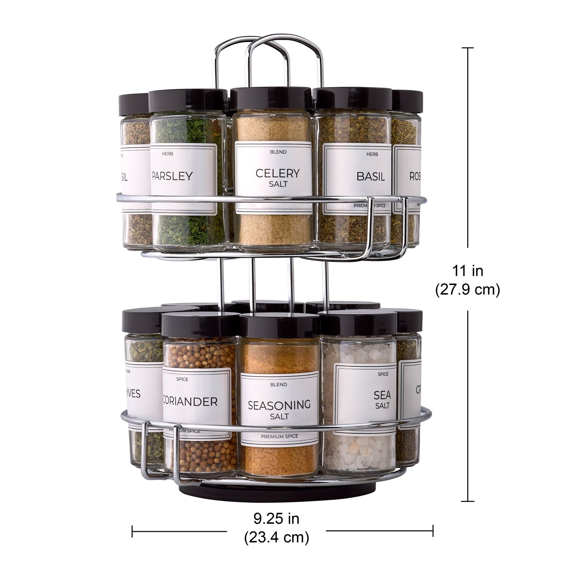 16 - Jar Chrome Wire 2 - Tier Revolving Filled Countertop Spice Rack & Organizer - Velinare