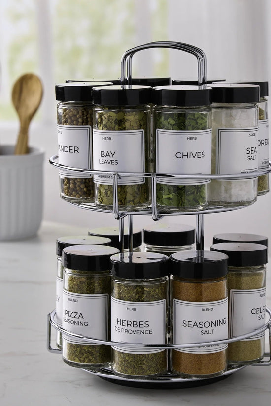 16 - Jar Chrome Wire 2 - Tier Revolving Filled Countertop Spice Rack & Organizer - Velinare