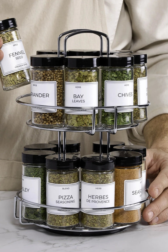 16 - Jar Chrome Wire 2 - Tier Revolving Filled Countertop Spice Rack & Organizer - Velinare