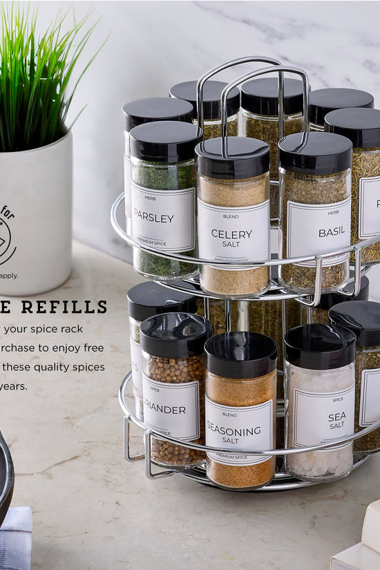 16 - Jar Chrome Wire 2 - Tier Revolving Filled Countertop Spice Rack & Organizer - Velinare