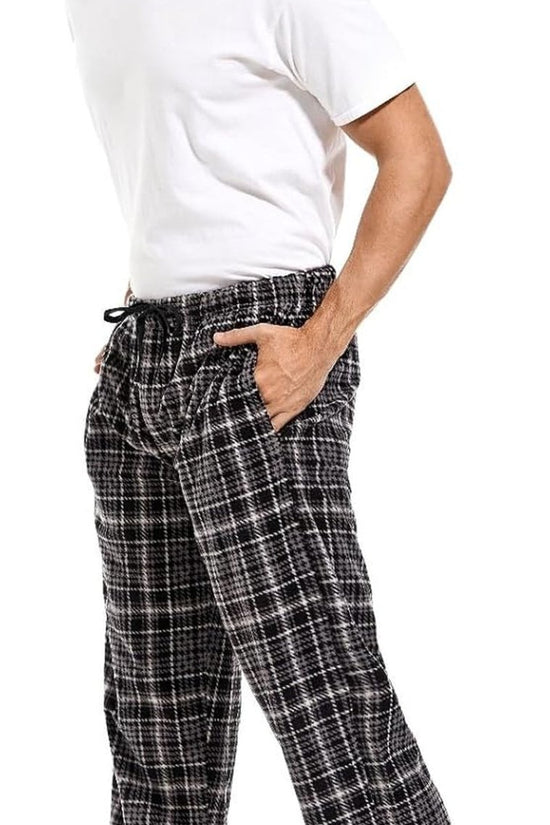 1Pack or 3Pack Mens PJ Pajama Pants Bottoms Fleece Lounge Pants Sleepwear Plaid Pjs with Pockets Microfleece - Velinare