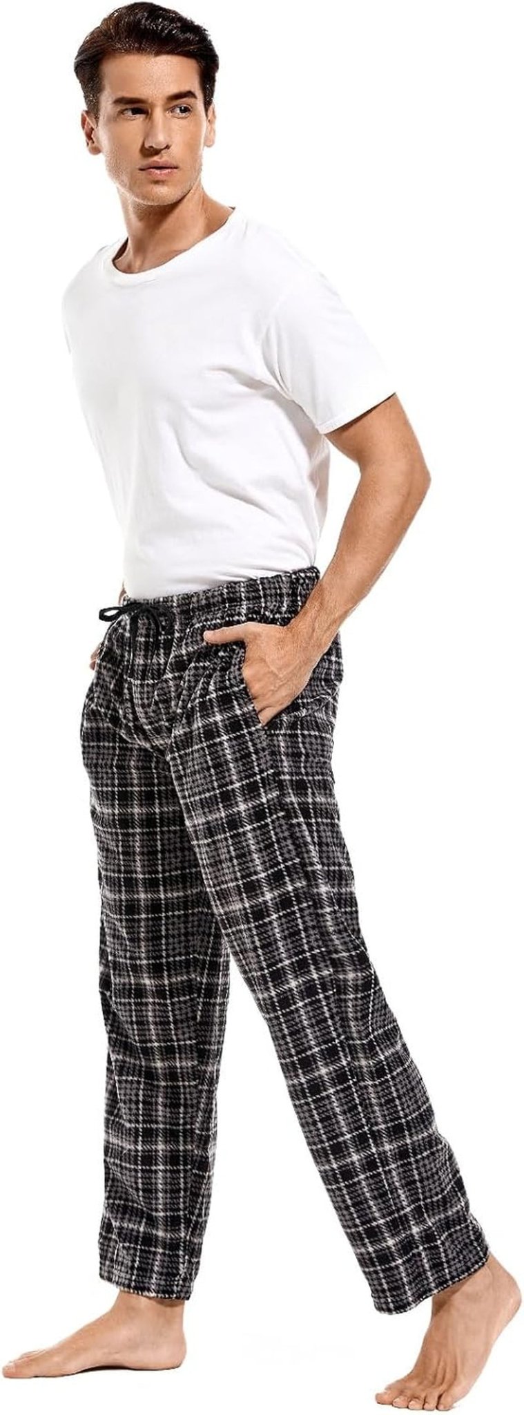 1Pack or 3Pack Mens PJ Pajama Pants Bottoms Fleece Lounge Pants Sleepwear Plaid Pjs with Pockets Microfleece - Velinare