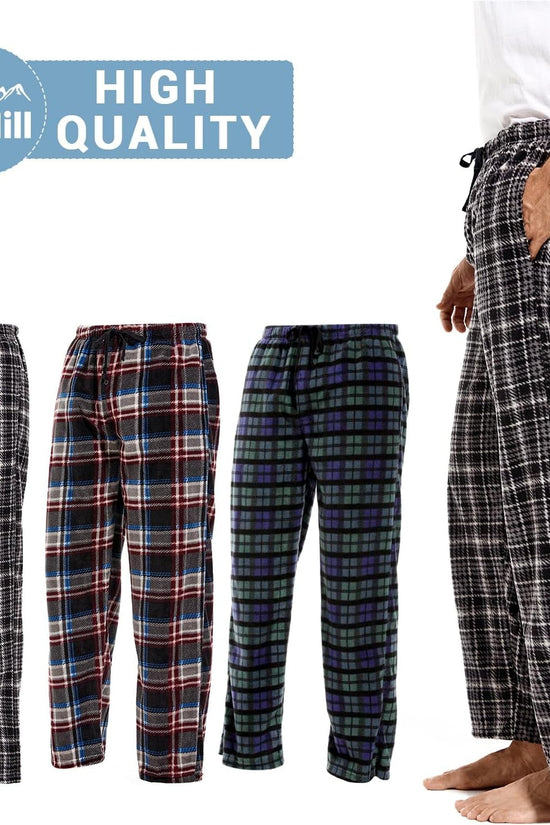 1Pack or 3Pack Mens PJ Pajama Pants Bottoms Fleece Lounge Pants Sleepwear Plaid Pjs with Pockets Microfleece - Velinare