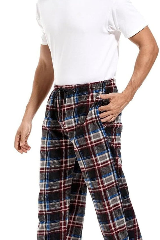 1Pack or 3Pack Mens PJ Pajama Pants Bottoms Fleece Lounge Pants Sleepwear Plaid Pjs with Pockets Microfleece - Velinare