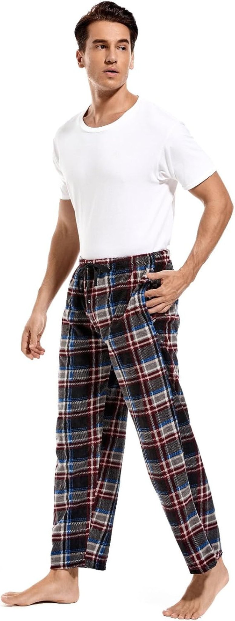 1Pack or 3Pack Mens PJ Pajama Pants Bottoms Fleece Lounge Pants Sleepwear Plaid Pjs with Pockets Microfleece - Velinare