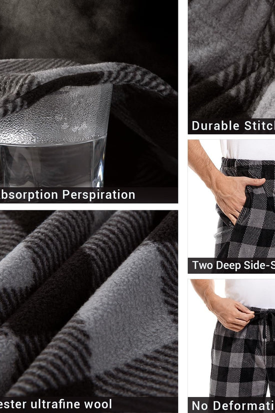 1Pack or 3Pack Mens PJ Pajama Pants Bottoms Fleece Lounge Pants Sleepwear Plaid Pjs with Pockets Microfleece - Velinare