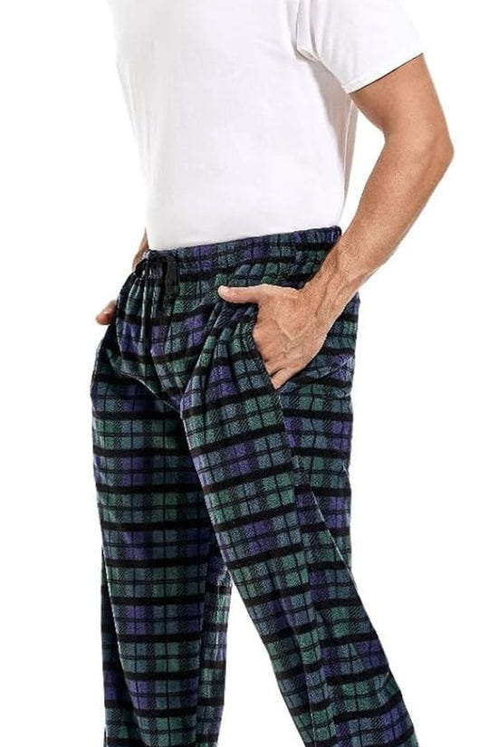 1Pack or 3Pack Mens PJ Pajama Pants Bottoms Fleece Lounge Pants Sleepwear Plaid Pjs with Pockets Microfleece - Velinare