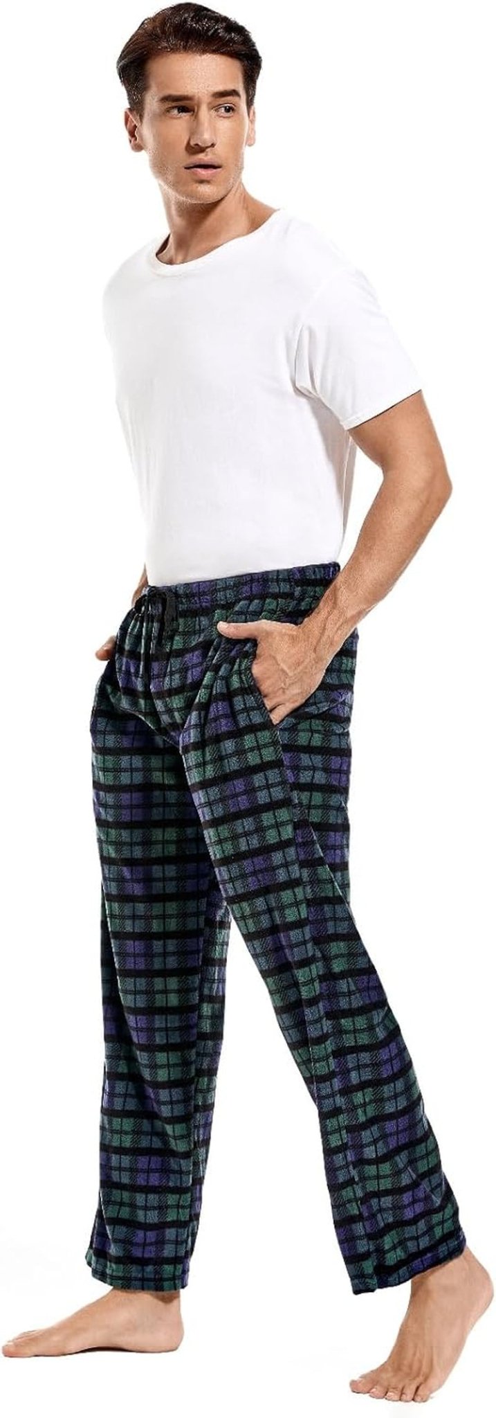 1Pack or 3Pack Mens PJ Pajama Pants Bottoms Fleece Lounge Pants Sleepwear Plaid Pjs with Pockets Microfleece - Velinare