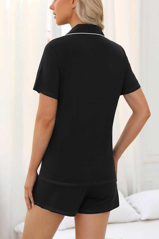Womens Pajamas Set Short Sleeve Sleepwear Button down Nightwear Shorts Soft Pj Sets S-XXL