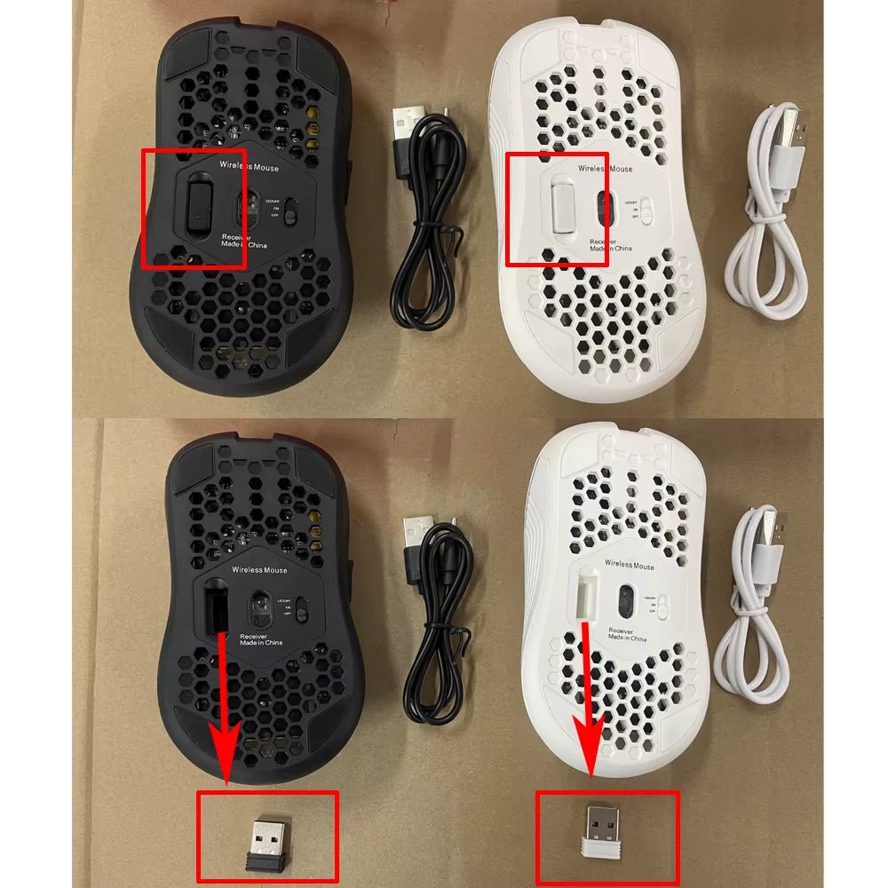 2.4G Wireless Mouse with RGB Backlit 6 - Button 3 - Speed DPI Type C Rechargeable Ergonomic Honeycomb Design Gaming Mouse - Velinare