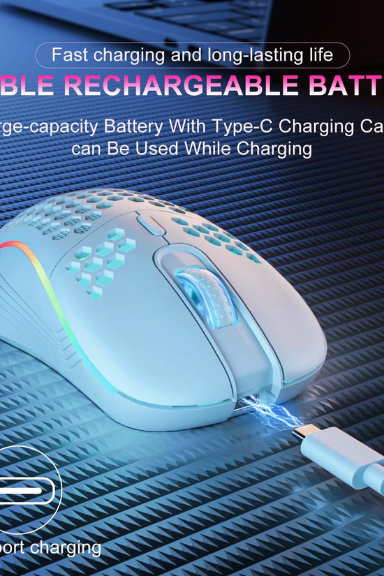 2.4G Wireless Mouse with RGB Backlit 6 - Button 3 - Speed DPI Type C Rechargeable Ergonomic Honeycomb Design Gaming Mouse - Velinare