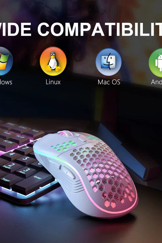 2.4G Wireless Mouse with RGB Backlit 6 - Button 3 - Speed DPI Type C Rechargeable Ergonomic Honeycomb Design Gaming Mouse - Velinare