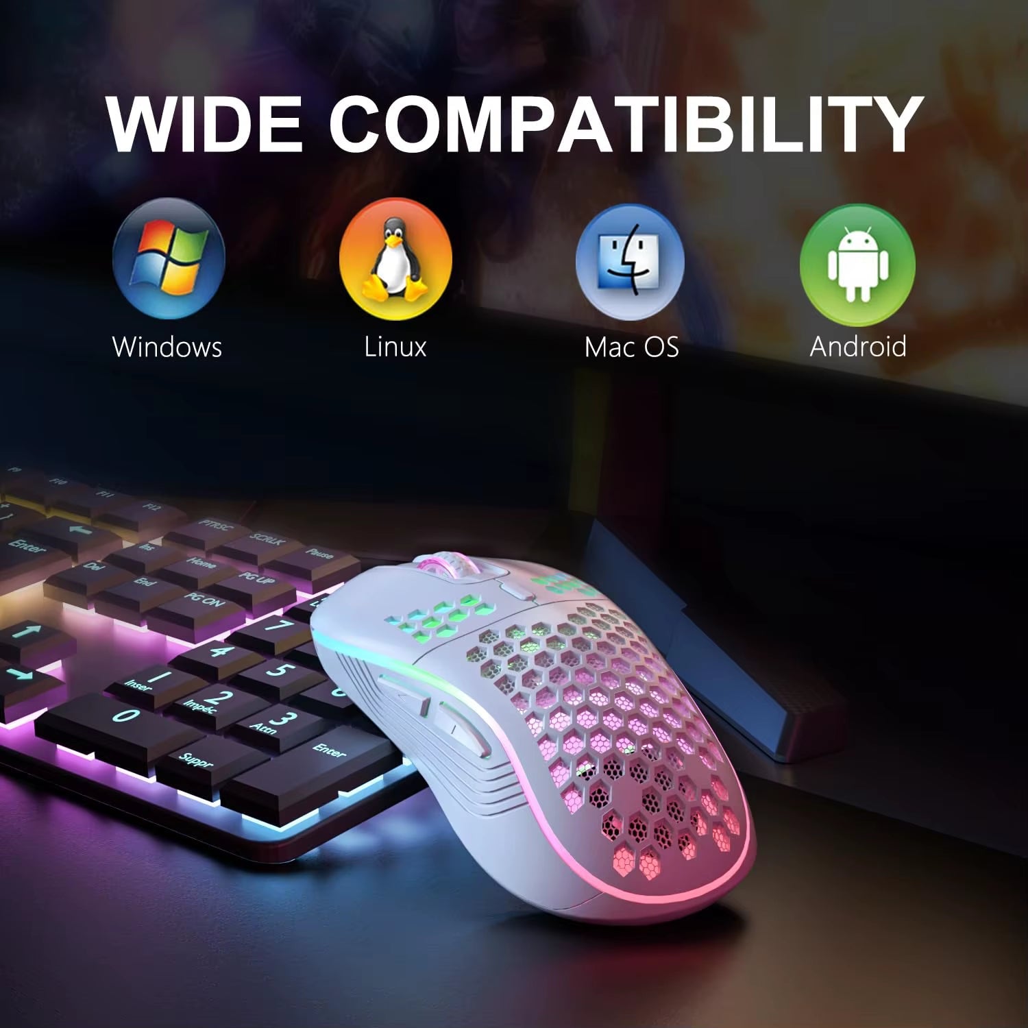 2.4G Wireless Mouse with RGB Backlit 6 - Button 3 - Speed DPI Type C Rechargeable Ergonomic Honeycomb Design Gaming Mouse - Velinare