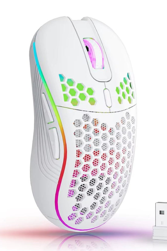 2.4G Wireless Mouse with RGB Backlit 6 - Button 3 - Speed DPI Type C Rechargeable Ergonomic Honeycomb Design Gaming Mouse - Velinare