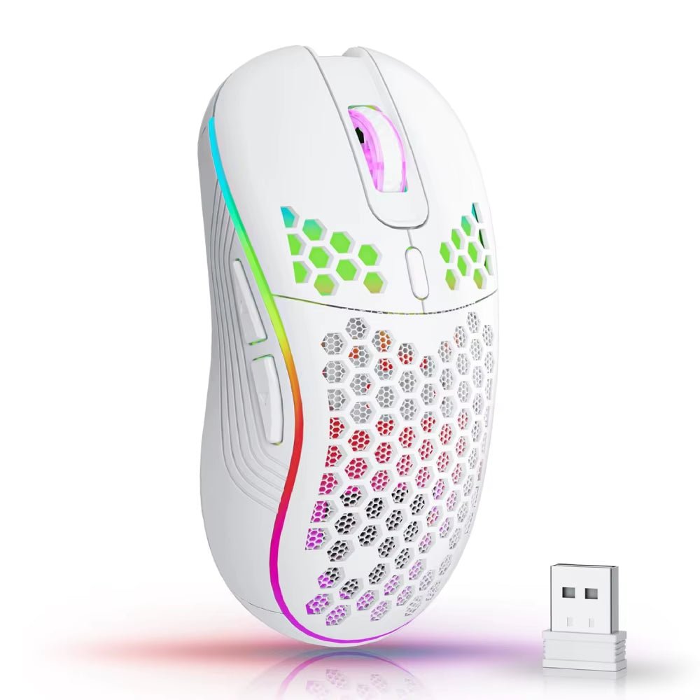 2.4G Wireless Mouse with RGB Backlit 6 - Button 3 - Speed DPI Type C Rechargeable Ergonomic Honeycomb Design Gaming Mouse - Velinare
