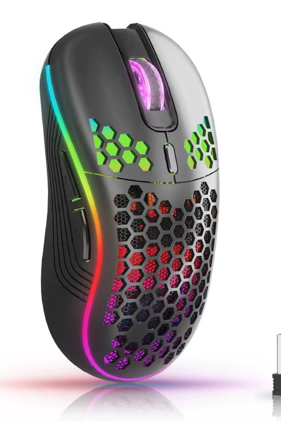 2.4G Wireless Mouse with RGB Backlit 6 - Button 3 - Speed DPI Type C Rechargeable Ergonomic Honeycomb Design Gaming Mouse - Velinare