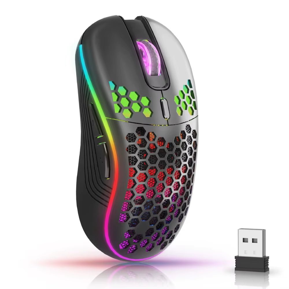2.4G Wireless Mouse with RGB Backlit 6 - Button 3 - Speed DPI Type C Rechargeable Ergonomic Honeycomb Design Gaming Mouse - Velinare