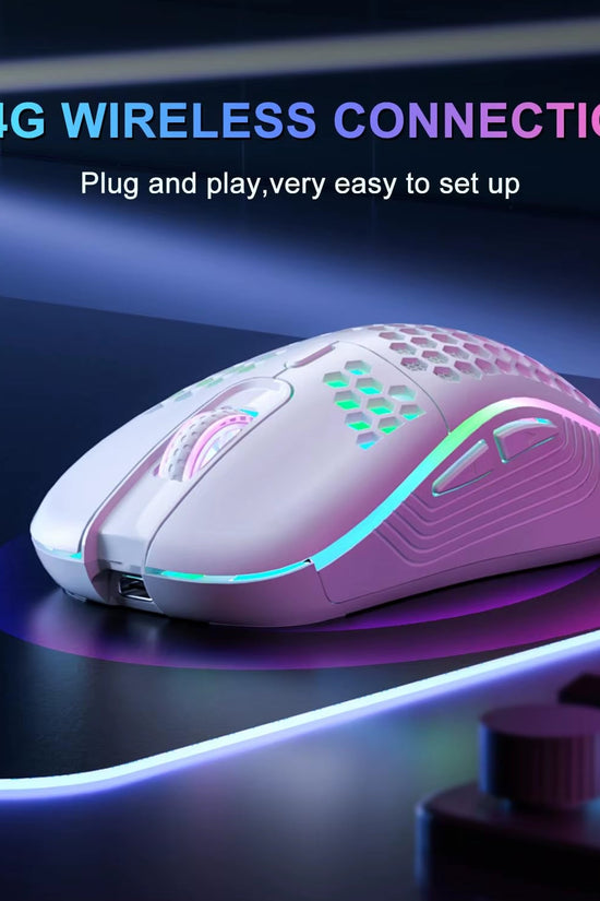 2.4G Wireless Mouse with RGB Backlit 6 - Button 3 - Speed DPI Type C Rechargeable Ergonomic Honeycomb Design Gaming Mouse - Velinare