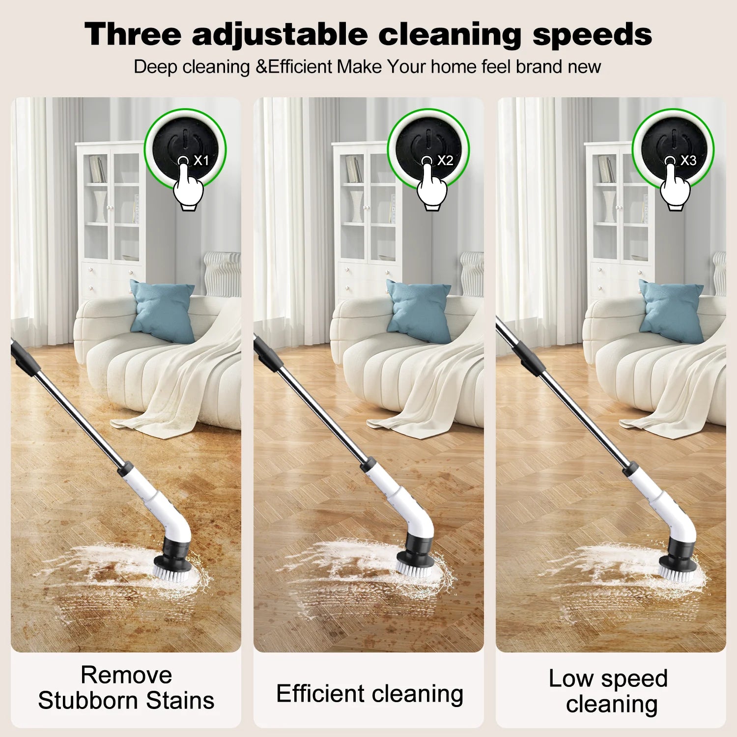 Electric Spin Scrubber, Cordless Bath Tub Power Scrubber with Long Handle & 9 Replaceable Heads, Detachable as Short Handle, Shower Cleaning Scrubber for Tub Floor Tile, Sink, Window, Floor, Car