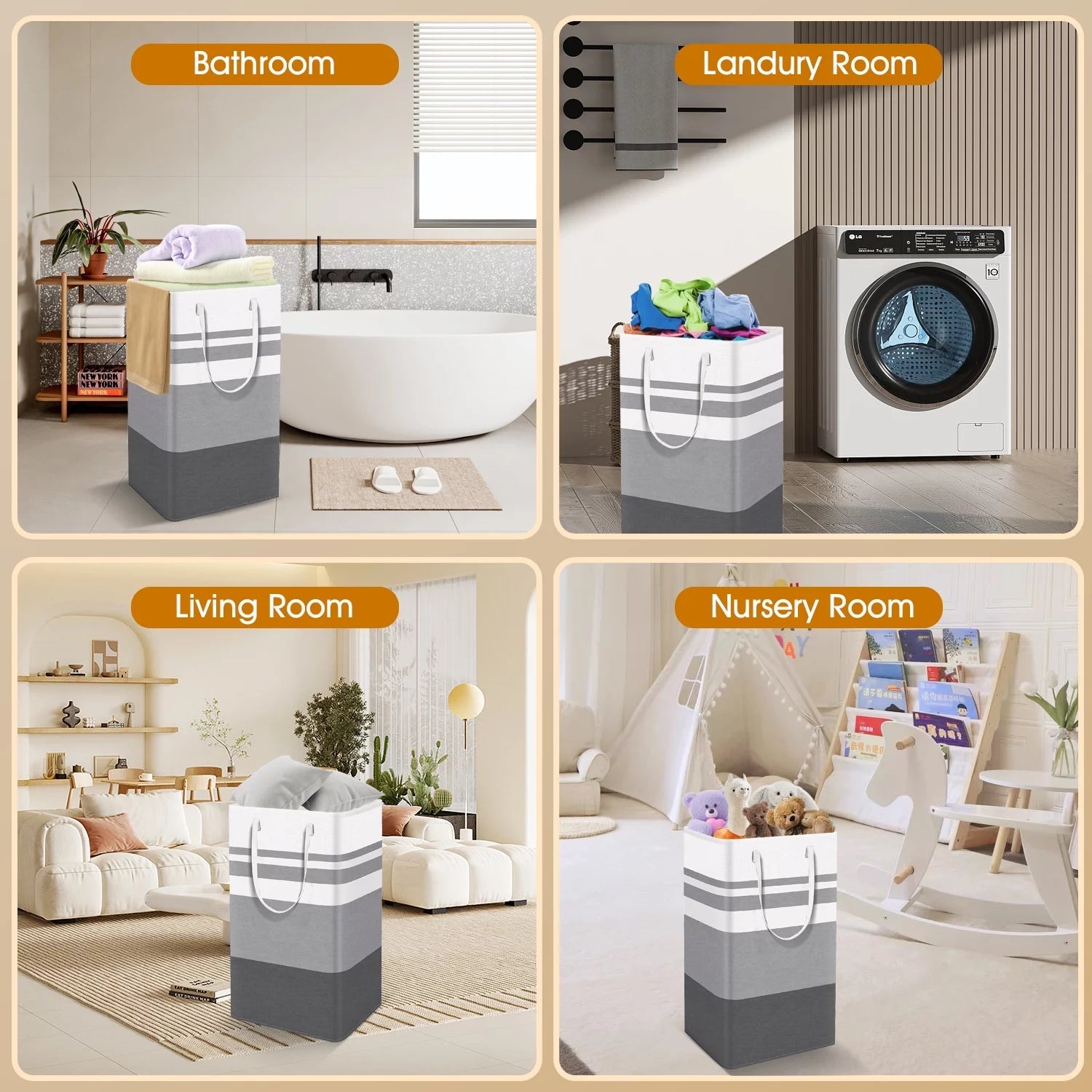 2Pack 75L Large Freestanding Laundry Hamper, Collapsible Laundry Basket Hamper with Handles Waterproof Clothes Hamper Organizer for Easy Storage - Velinare