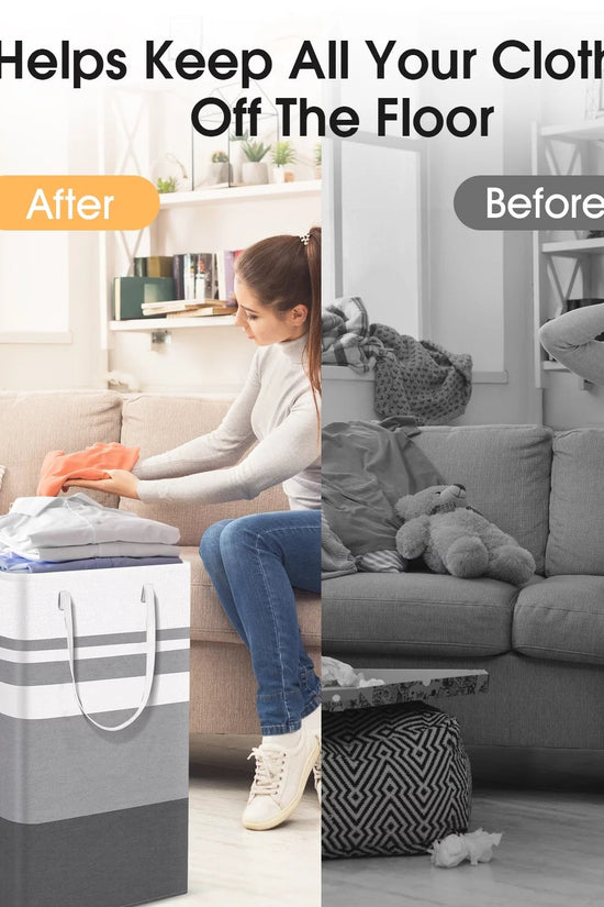 2Pack 75L Large Freestanding Laundry Hamper, Collapsible Laundry Basket Hamper with Handles Waterproof Clothes Hamper Organizer for Easy Storage - Velinare