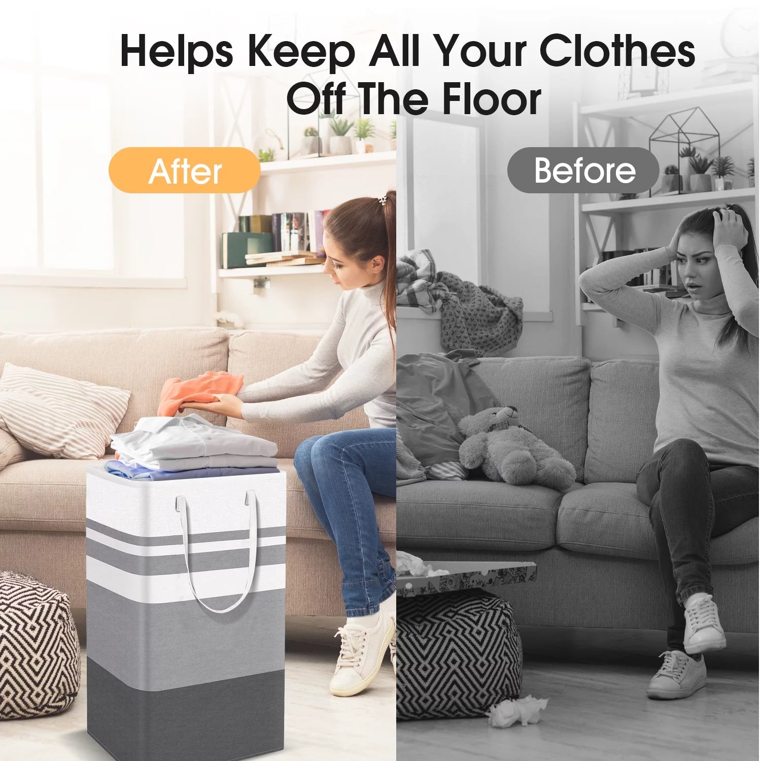 2Pack 75L Large Freestanding Laundry Hamper, Collapsible Laundry Basket Hamper with Handles Waterproof Clothes Hamper Organizer for Easy Storage - Velinare