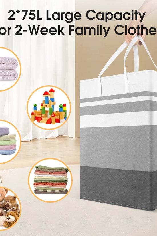 2Pack 75L Large Freestanding Laundry Hamper, Collapsible Laundry Basket Hamper with Handles Waterproof Clothes Hamper Organizer for Easy Storage - Velinare